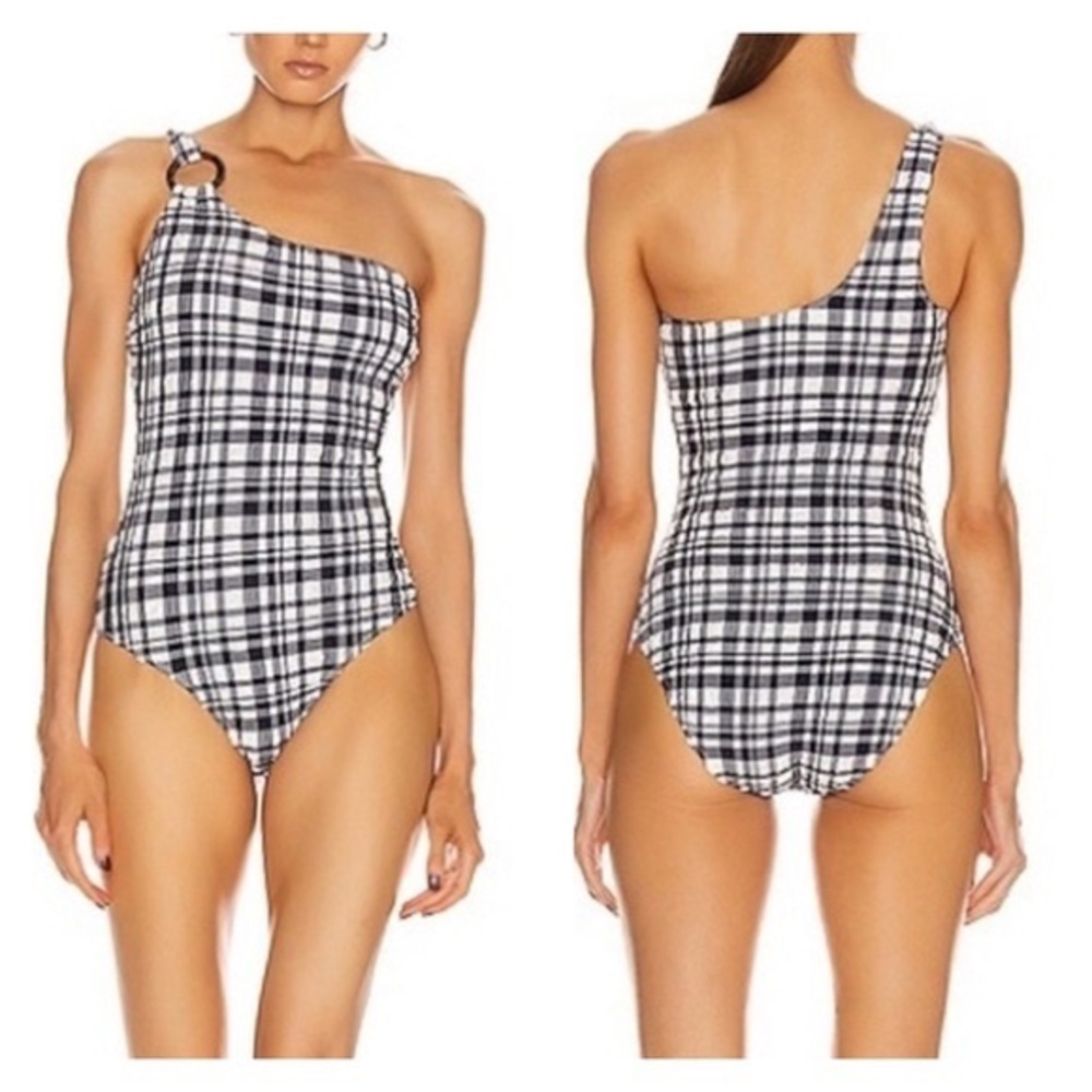 SOLID & STRIPED The Juliana One Shoulder One Piece Swimsuit Puckered Madras NEW